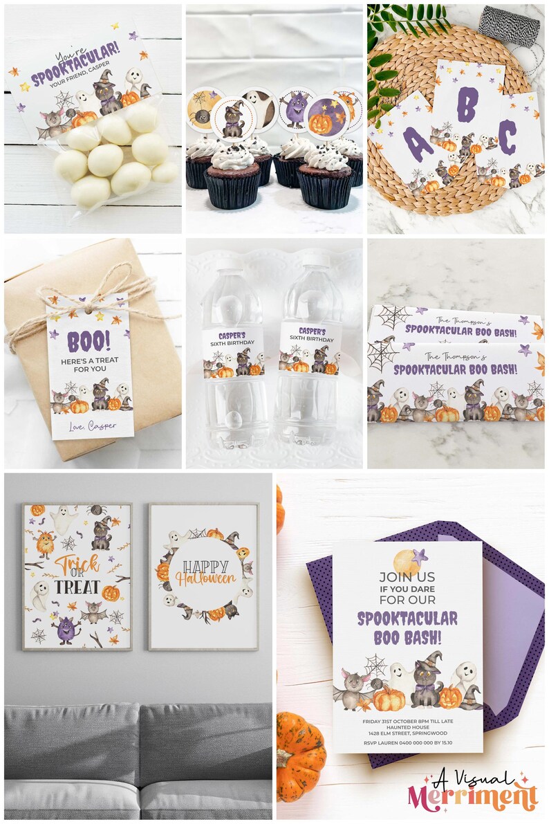 Halloween Favor Bag Topper Cards, editable printable | Spooky candy treat DIY template | Ghost, cat, pumpkin party gift INSTANT DOWNLOAD H02 image 10