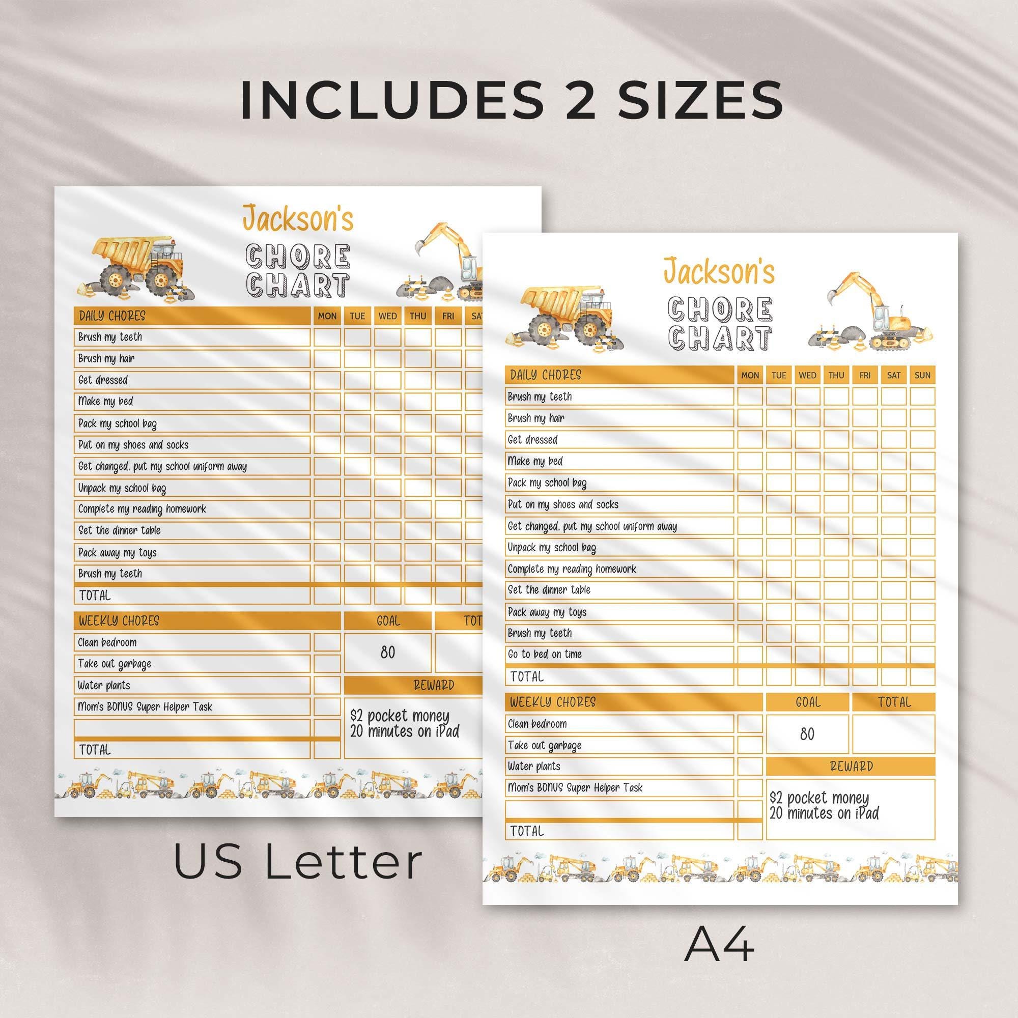 Construction Editable Chart Bundle for Kids, Daily Schedule + Chore ...