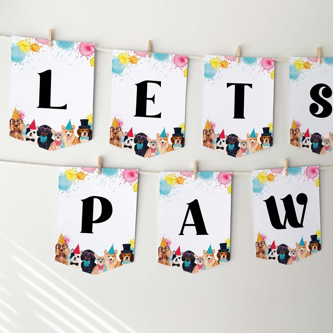 Lets Pawty Dog Party Banner Printable Sign | Puppy Happy Birthday Decor ...