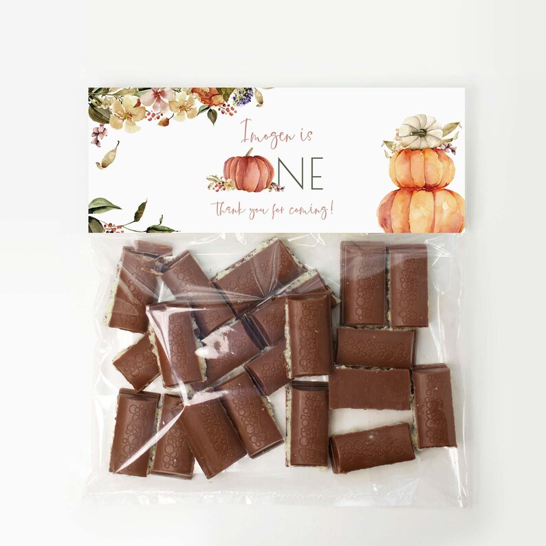 Fall First Birthday Favor Bag Topper Cards, editable printable | Thanksgiving pumpkin candy treat template, party gift INSTANT DOWNLOAD F02 image 2