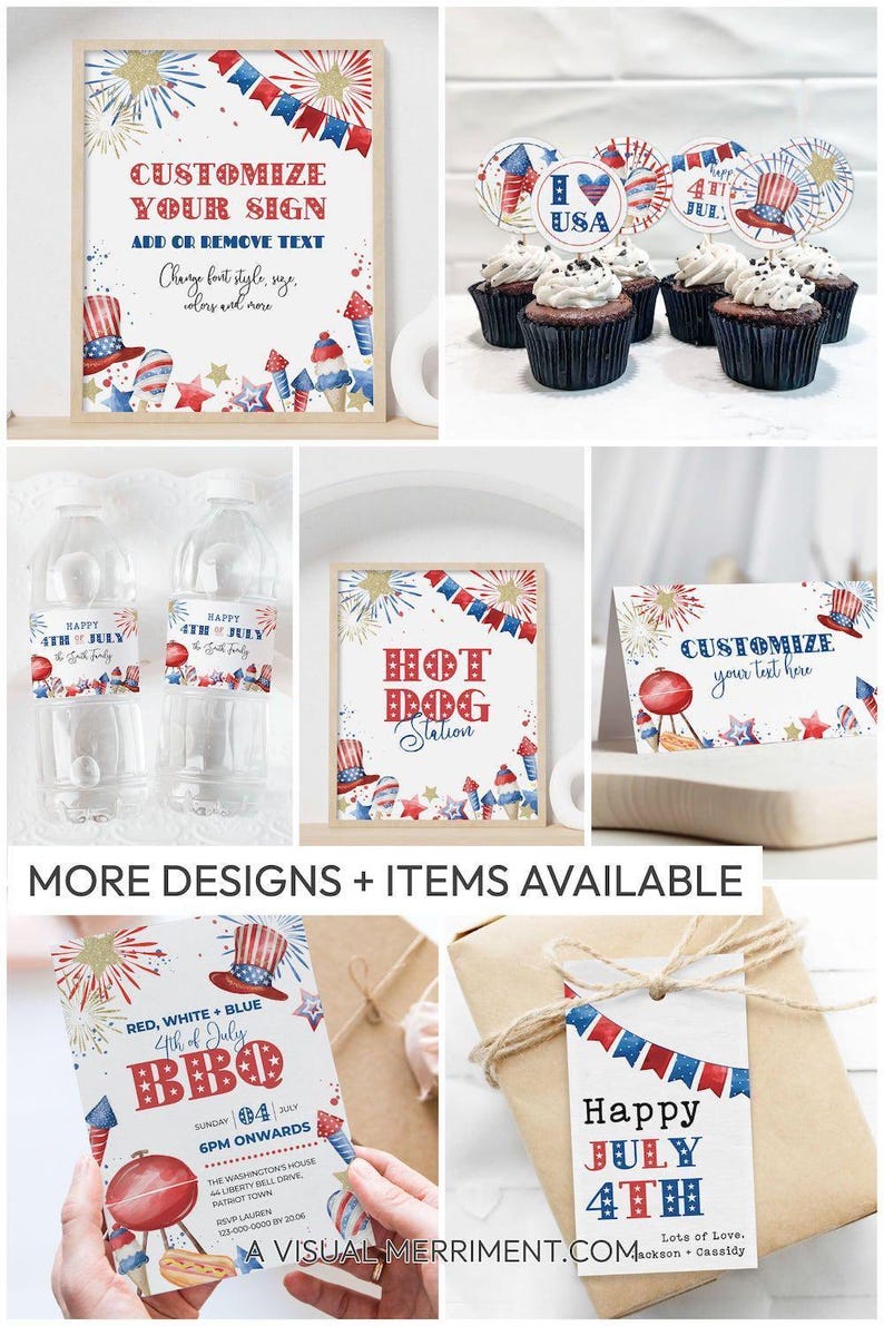 4th of July American Sweetheart Birthday printable food tents | Independence Day editable table sign place cards, DIY instant download A02 image 8