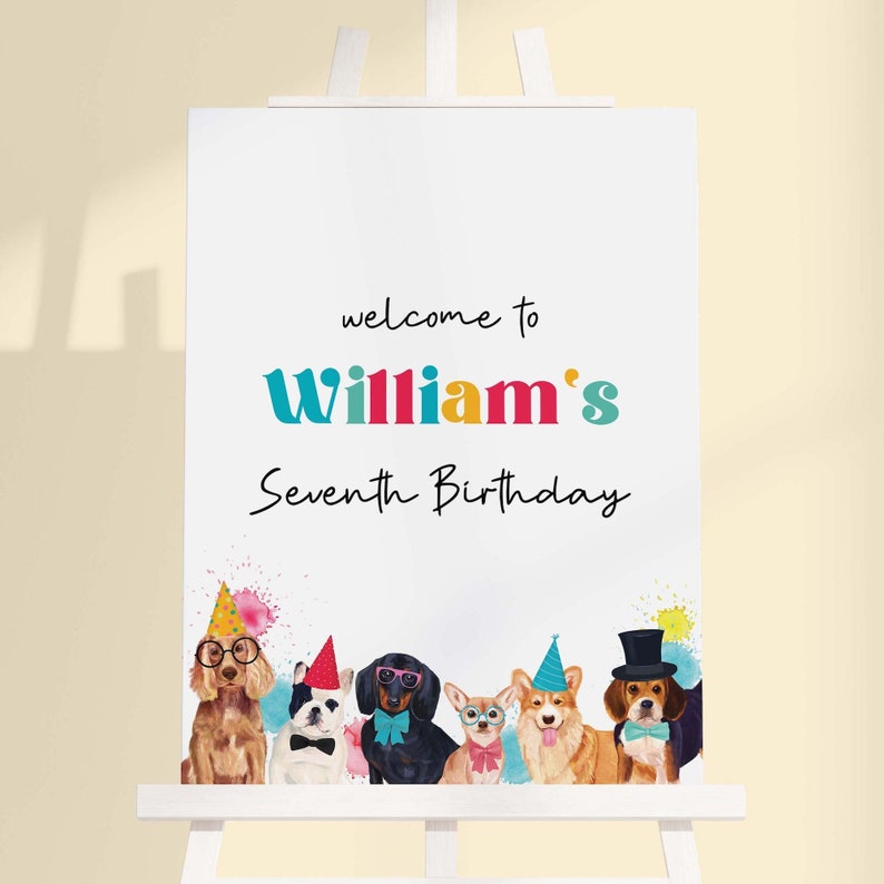 Large Lets Pawty Editable Birthday Welcome Sign Puppy dog printable decor for boy's or girl's party Poster template instant download D02 image 1