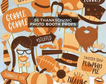 Thanksgiving Photo Booth Props, printable fall party decor | Autumn turkey sign, funny photobooth family fun activity INSTANT DOWNLOAD I01