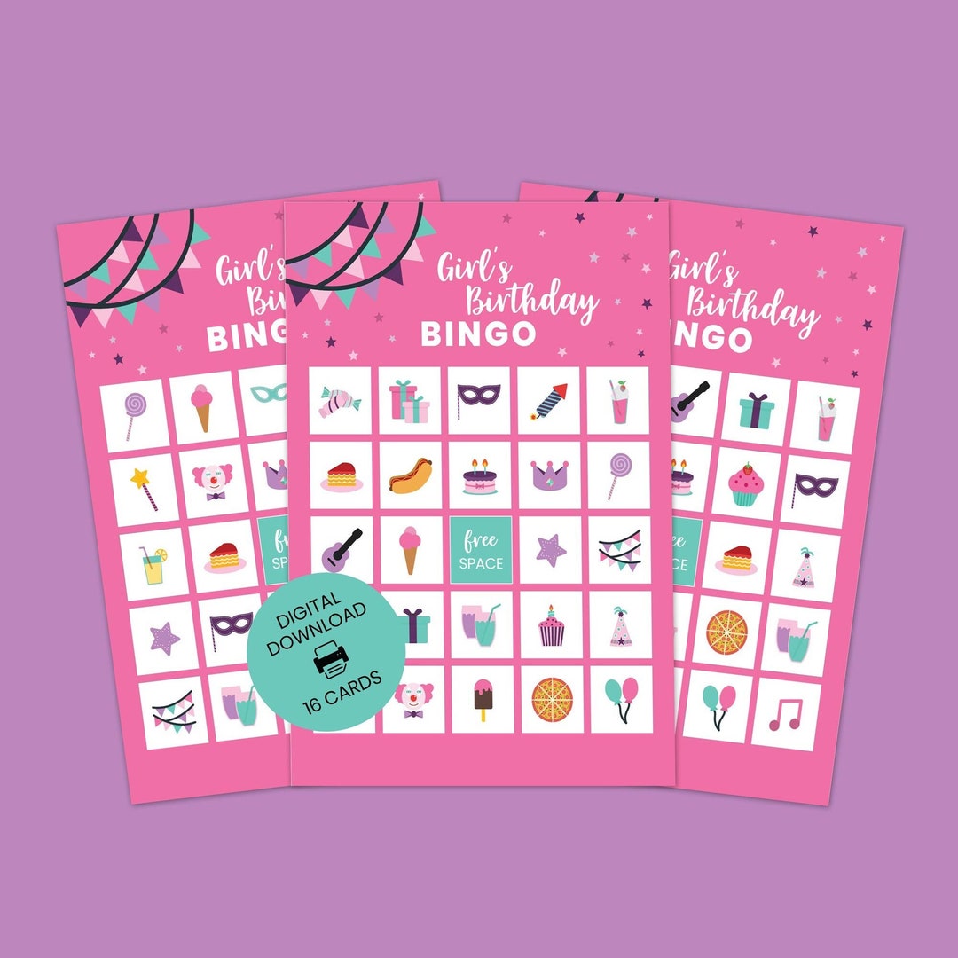 Printable Girls Birthday Game | Birthday Bingo Girls Party Game 16 ...