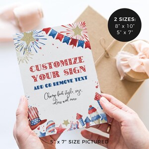 Editable 4th of July Party Sign printable template | Independence Day patriotic fireworks 8 x10 custom table decor, DIY Instant Download A01 image 3