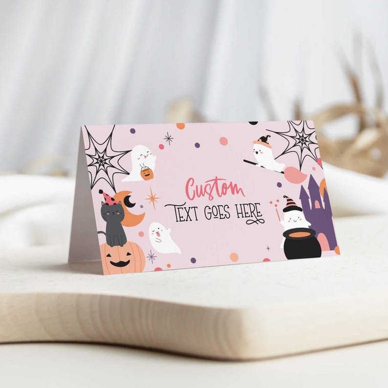Halloween Food Tents, Editable Place Cards | Pink Ghost Printable Table Sign Template (Instant Download) H04 imagen 1