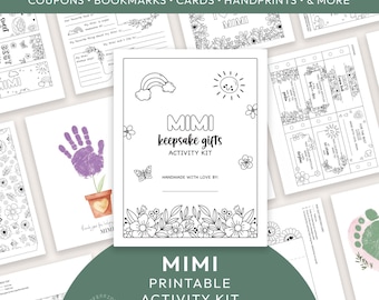 Kit de atividades da Mimi para imprimir | Lembrancinha com 18 páginas, incluindo desenhos para colorir, cartões, marcadores de livros e muito mais. Download instantâneo. M01