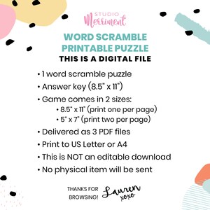 Valentine's Day Printable Game, Word Scramble Groovy retro Galentines party, kids, family fun quiz classroom activity INSTANT DOWNLOAD R02 image 4