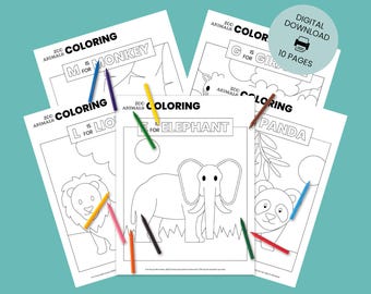 10 láminas para colorear de animales del zoológico para niños / Páginas imprimibles / Descarga digital para niños / Libro para colorear de animales de safari Z01