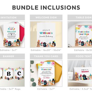 Dog Party, Puppy Pawty Birthday Editable Bundle | Printable boys or girls colorful paint theme, DIY template kit, instant download D02 image 2