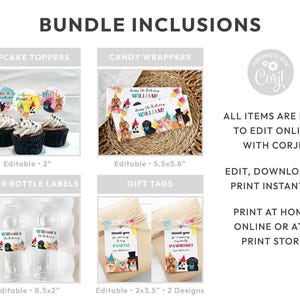 Dog Party, Puppy Pawty Birthday Editable Bundle | Printable boys or girls colorful paint theme, DIY template kit, instant download D02 image 3