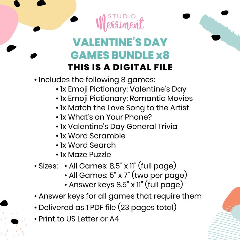 8 Printable Valentines Day Game Bundle | Galentines Party Love Games ...