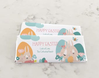 Editable Easter Candy Bar Wrapper, printable chocolate wrap | DIY Personalized Happy Easter spring favor label instant download template E01