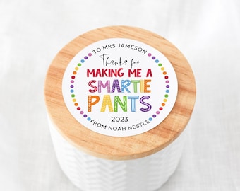 Editable Printable Teacher Appreciation label tag, Thanks for Making Me a Smartie Pants | Candy gift, DIY template INSTANT DOWNLOAD R06