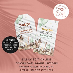 Baby Shower Witch + Wizard Favor Tag editable printable | Magic custom thank you card, magician party DIY template, instant download W02 image 3