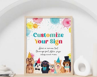 Födelsedagsfestskylt "Lets Pawty", hund, anpassad utskrivbar bordsdekoration (nedladdning direkt) D02