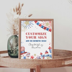 Editable 4th of July Party Sign printable template | Independence Day patriotic fireworks 8 x10 custom table decor, DIY Instant Download A01 image 2