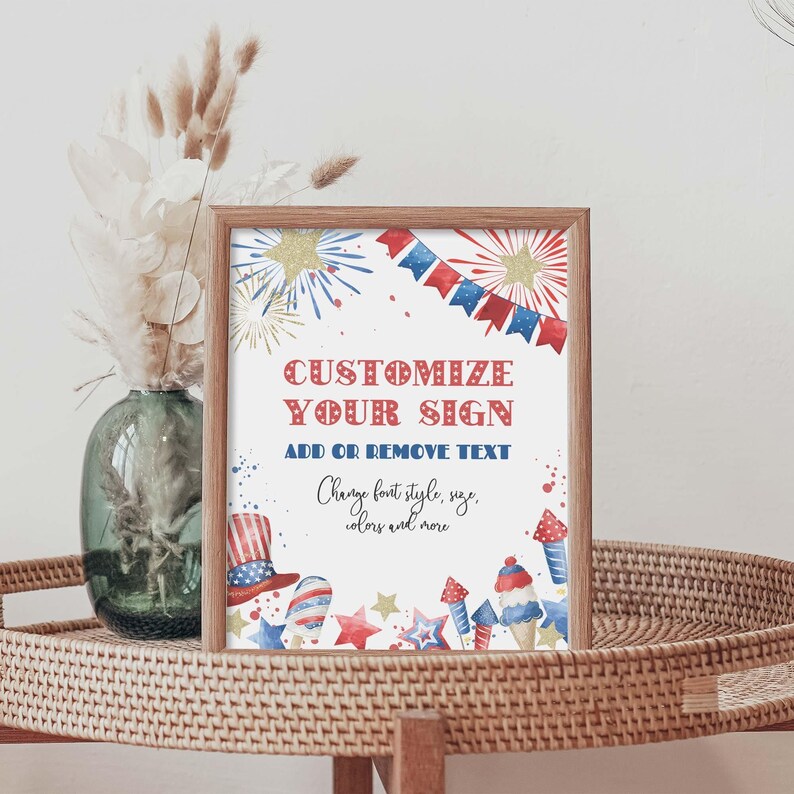 Editable 4th of July Party Sign printable template | Independence Day patriotic fireworks 8 x10 custom table decor, DIY Instant Download A01 image 2