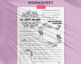 All About Mom Mother's Day printable gift questionnaire | Fill in the blank Mothers Day gift, kids classroom activity, INSTANT DOWNLOAD M01