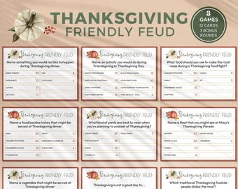 Thanksgiving Friendly Feud, Printable Party Game | Guess the popular answer, Fall family fun quiz | Group game trivia INSTANT DOWNLOAD F02