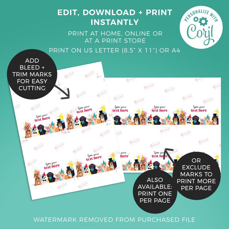 Dog Party Food Tents, Editable Puppy Pawty printable labels | Birthday table sign place cards, DIY party template decor instant download D02 image 4