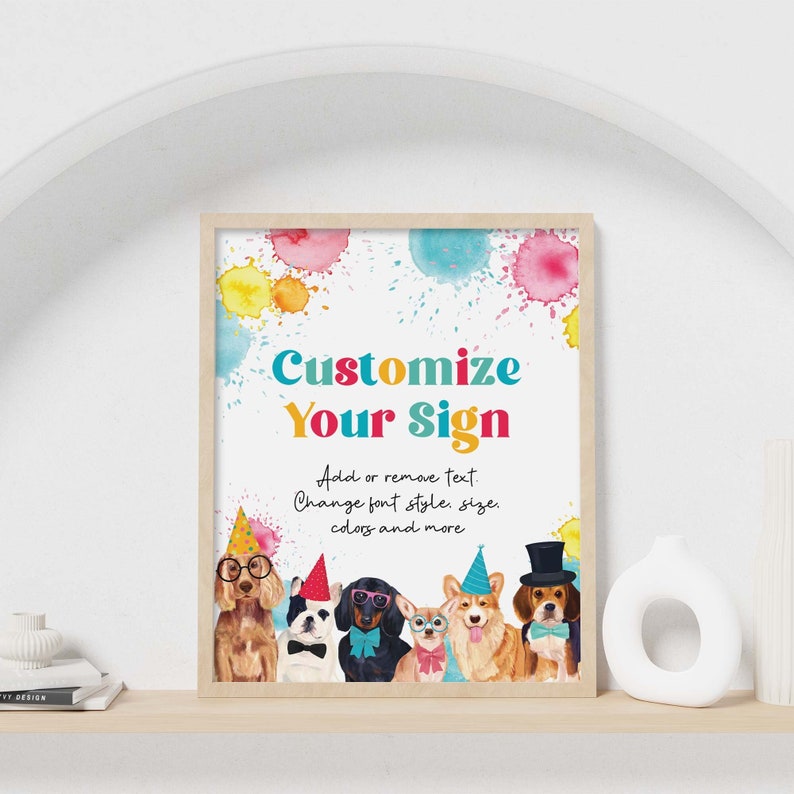 Lets Pawty Editable Birthday Party Welcome Sign Custom puppy dog printable table decor for boy or girl, Come sit stay instant download D02 image 1