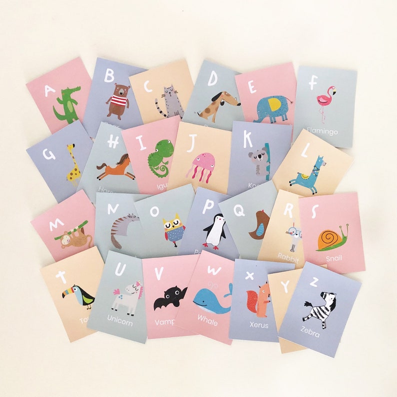 cute animal alphabet flash cards montessori cards etsy