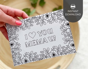 Love You Memaw Printable Coloring Card | Flower Mother's Day gift for grandmother, DIY kids classroom craft activity INSTANT DOWNLOAD M01