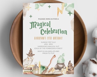 Magical Party Invitation, editable printable | Witch, wizard magic school DIY invite template, magician theme party INSTANT DOWNLOAD W02