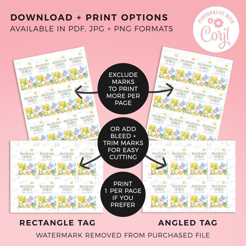 Editable Easter gift tag template, treats for my peeps gnome | Printable Easter basket favor tag, DIY treat tag card, instant download E04 image 4