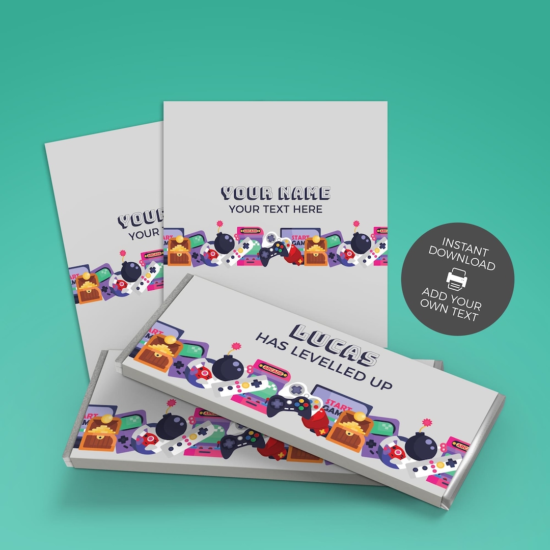 Gamer Chocolate Wrapper Editable Wrapper Favor | Video Gaming DIY Candy ...