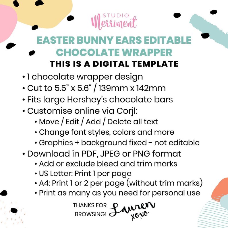 Editable Easter Candy Bar Wrapper, printable chocolate wrap | DIY pink boho flower bunny ears favor label | Instant download template E02 image 5