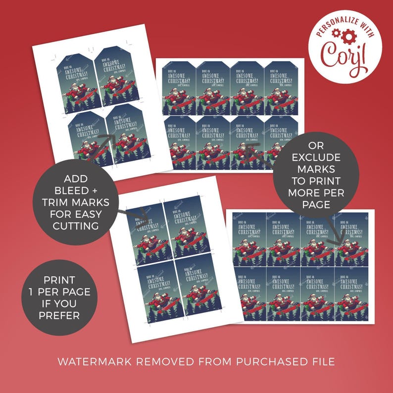 Christmas Gift Tag, Skateboarding Cool Santa editable printable | Teen friend custom thank you tag favor, instant download DIY template C05 image 3