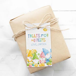 Editable Easter gift tag template, treats for my peeps gnome | Printable Easter basket favor tag, DIY treat tag card, instant download E04 image 2