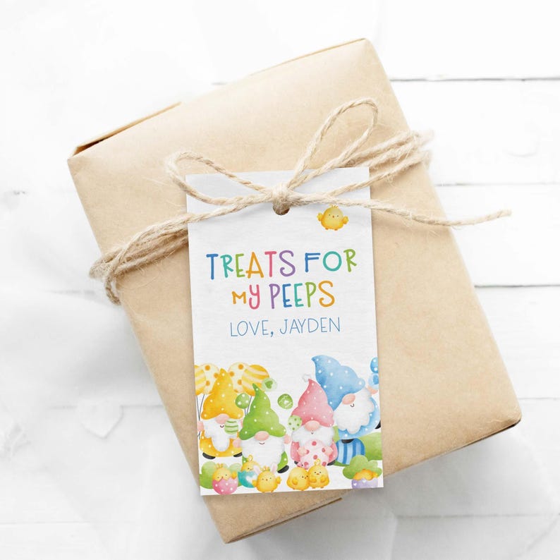 Editable Easter gift tag template, treats for my peeps gnome | Printable Easter basket favor tag, DIY treat tag card, instant download E04 image 2