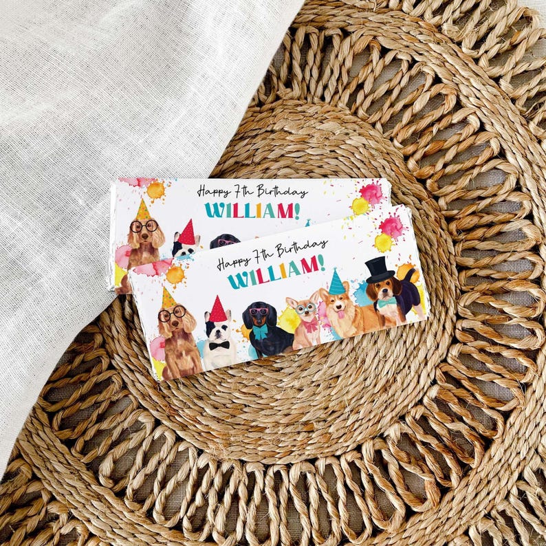 Puppy Pawty Chocolate Wrapper editable printable | Dog Birthday party treat, candy wrapper favor | DIY template decor INSTANT DOWNLOAD D02 afbeelding 1