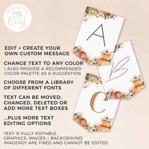 Fall Party Banner, editable template | Pumpkin Autumn flowers, custom printable sign | Gold Thanksgiving flag bunting INSTANT DOWNLOAD F02 image 3
