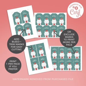 Christmas Gift Tag Printable Bear, editable instant download | Cute animal favor school friend classmate teacher | Custom DIY template W01 image 3