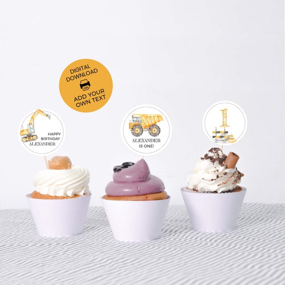 Construction Cupcake Toppers Editable Printable Boys Birthday party