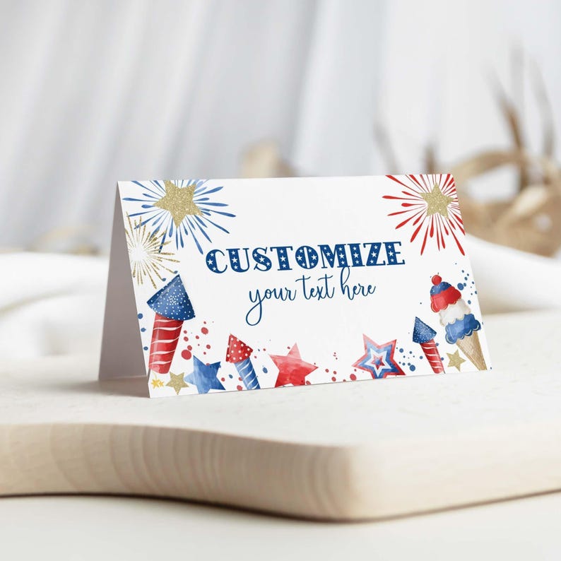 Editable 4th of July Firecracker printable food tents | Independence Day patriotic table sign place card template, DIY instant download A01 image 1