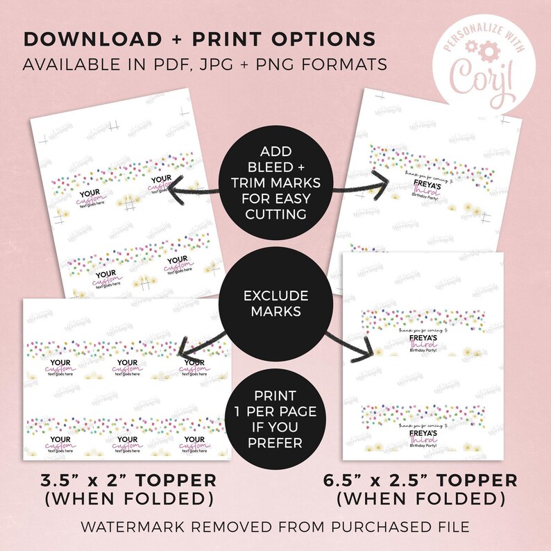 Rainbow Confetti Favor Bag Topper Cards, editable printable | Colorful Birthday candy treat DIY template, party gift Instant Download C06 image 5