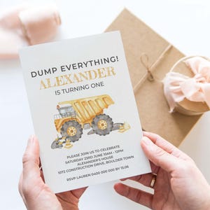 Dump Truck Invitation Boys Construction Birthday Party Theme | Any age editable printable instant download, DIY dumper invite template C03 image 1