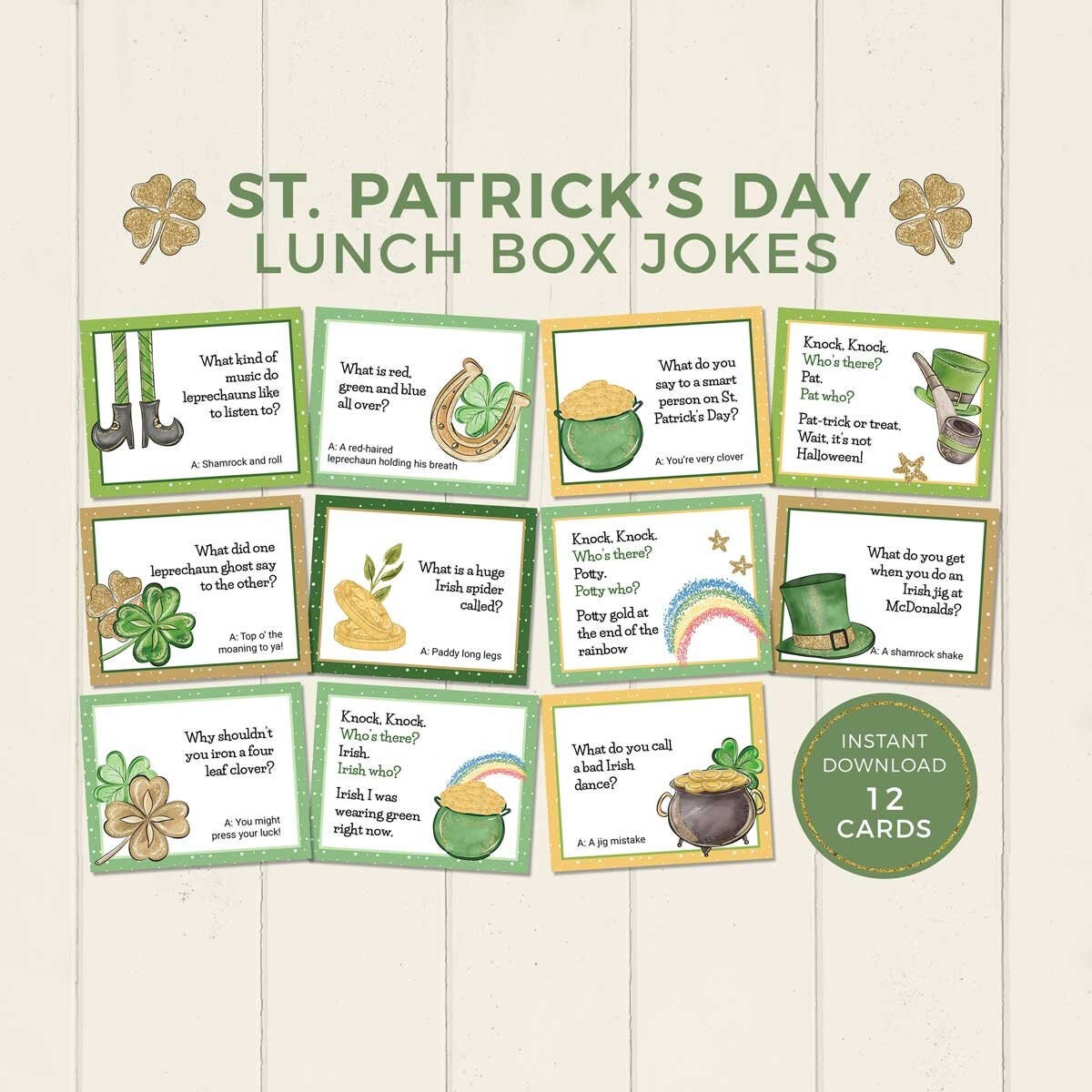 St Patrick's Day Lunch Box Jokes Printable Cards Irish Dad Joke