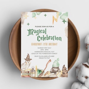 Magical Party Invitation, editable printable | Witch, wizard magic school DIY invite template, magician theme party INSTANT DOWNLOAD W02