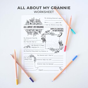All About Grannie Mother's Day printable gift questionnaire Fill in the blank Gran gift, DIY kids classroom activity, INSTANT DOWNLOAD M01 image 2