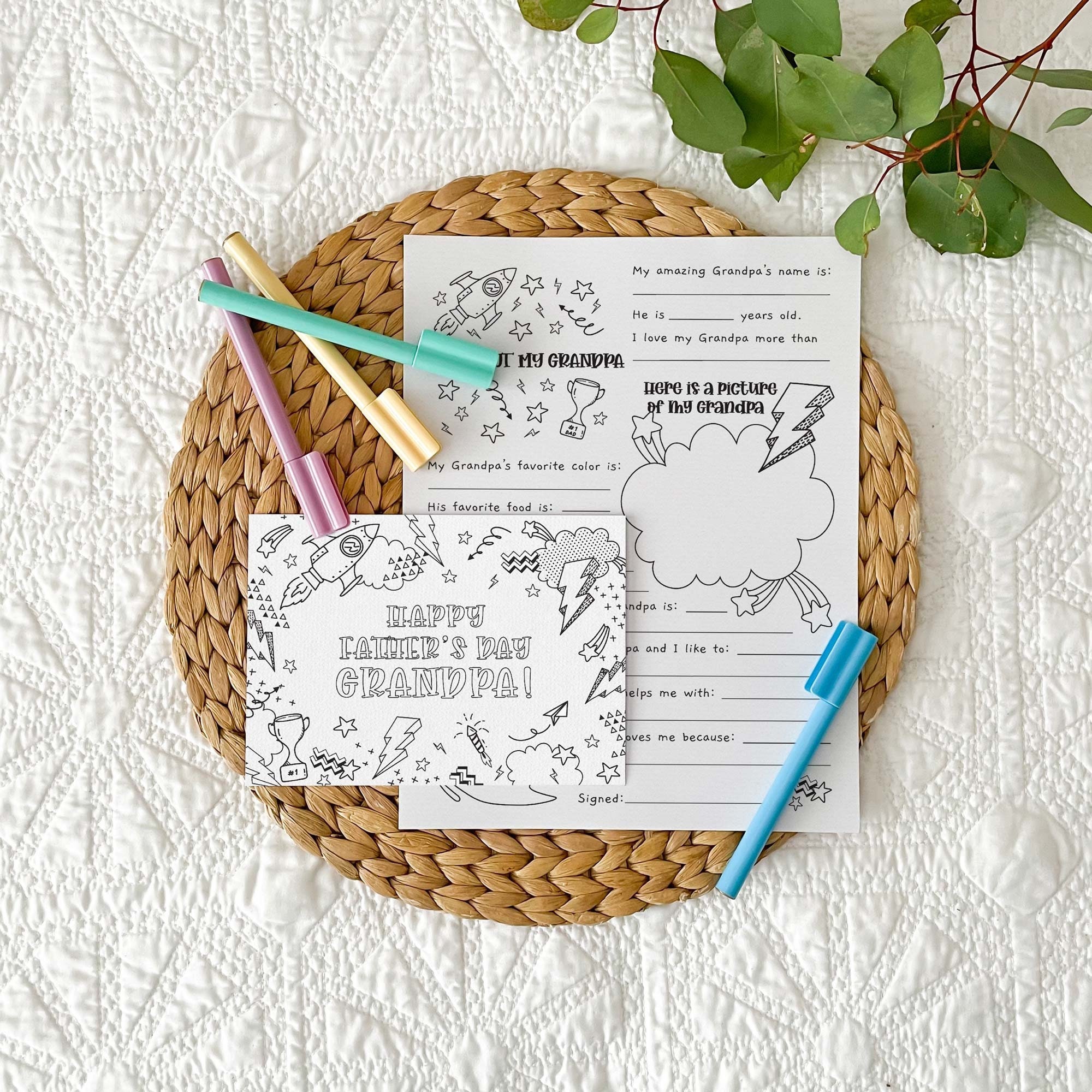 happy father s day grandfather printable coloring card etsy