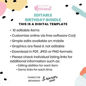 Dog Party, Puppy Pawty Birthday Editable Bundle | Printable boys or girls colorful paint theme, DIY template kit, instant download D02 image 6