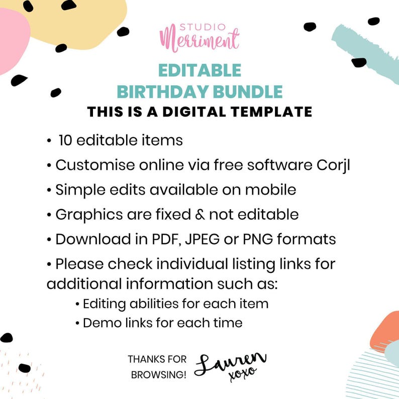 Dog Party, Puppy Pawty Birthday Editable Bundle | Printable boys or girls colorful paint theme, DIY template kit, instant download D02 image 6