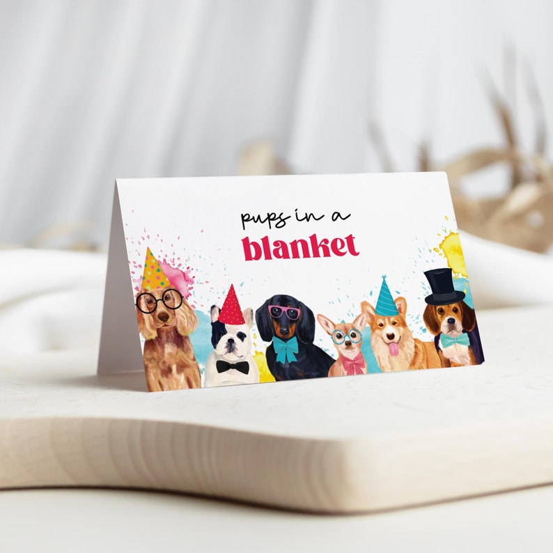 Dog Party Food Tents, Editable Puppy Pawty printable labels Birthday table sign place cards, DIY party template decor instant download D02 image 1