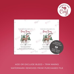 Christmas Party Invitation, Watercolor Forest Deer editable printable | Vintage farmhouse style instant download, DIY invite template C02 image 3
